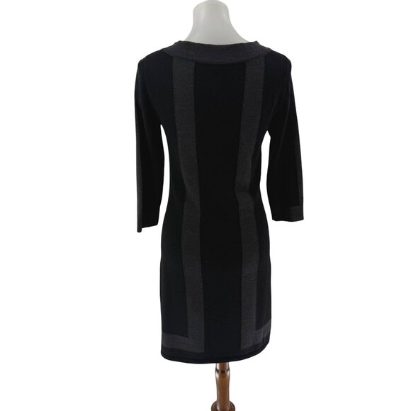 Antonio Melani XS Black & Gray Sweater Dress 100% Merino Wool 3/4 Sleeves - Picture 2 of 8